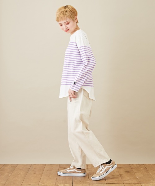 CUBE SUGAR（キューブシュガー）の「空紡糸カットソーパネルボーダー長袖バスクＴシャツ（Tシャツ/カットソー・レディース・ブラック/ベージュ/マルチ/ラベンダー/ブルー・M）」の13枚目の写真