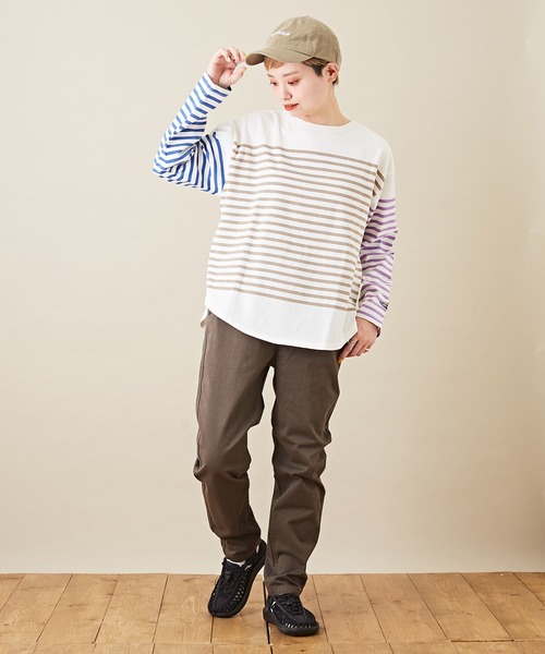 CUBE SUGAR（キューブシュガー）の「空紡糸カットソーパネルボーダー長袖バスクＴシャツ（Tシャツ/カットソー・レディース・ブラック/ベージュ/マルチ/ラベンダー/ブルー・M）」の9枚目の写真