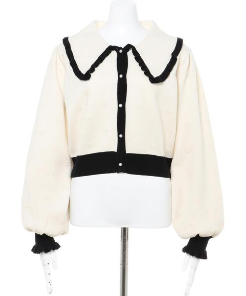 Allamanda(アラマンダ)の「ぽこぽこフラワー配色カーディガン(カーディガン/ボレロ・レディース・ブラック/アイボリー/ミント・M)」の5枚目の写真