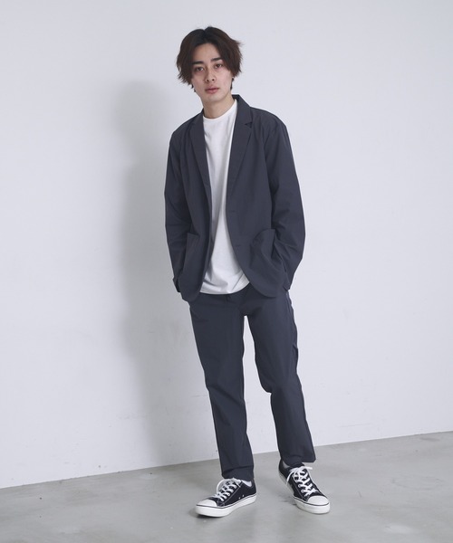 【BLUESTANDARD/ブルースタンダード】ユニセックスノーストレス軽量ストレッチ撥水パッカブル仕様テーラードジャケットイージーパンツセットアップ