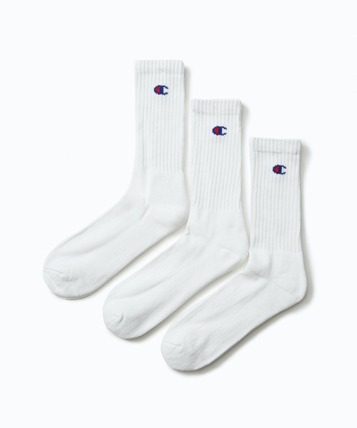 Champion(チャンピオン)の「【CHAMPION/チャンピオン】足底パイル ワンポイントロゴフルレングスソックス(靴下) 3足組(3P)(ソックス/靴下・メンズ・ブラック/ホワイト/グレー/ネイビー・MEDIUM/LARGE/SMALL)」の1枚目の写真