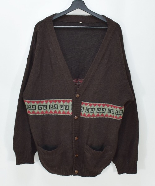 VINTAGE(ヴィンテージ)の「【ヴィンテージ古着】90s ウール デザインニット カーディガン(カーディガン/ボレロ・メンズ・ブラウン・LARGE)」の1枚目の写真