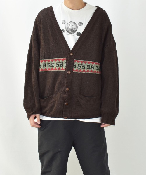 VINTAGE(ヴィンテージ)の「【ヴィンテージ古着】90s ウール デザインニット カーディガン(カーディガン/ボレロ・メンズ・ブラウン・LARGE)」の7枚目の写真