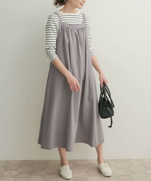 URBAN RESEARCH DOORS（アーバンリサーチドアーズ）の「コットンギャザージャンパースカート（ワンピース・レディース・ライトグレー/ブラック・1）」の3枚目の写真