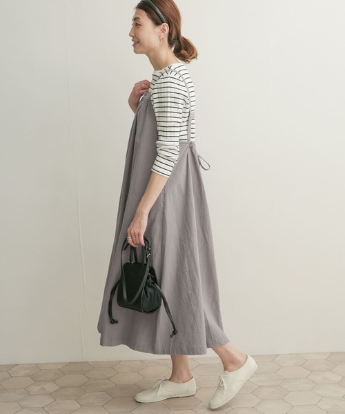 URBAN RESEARCH DOORS（アーバンリサーチドアーズ）の「コットンギャザージャンパースカート（ワンピース・レディース・ライトグレー/ブラック・1）」の5枚目の写真