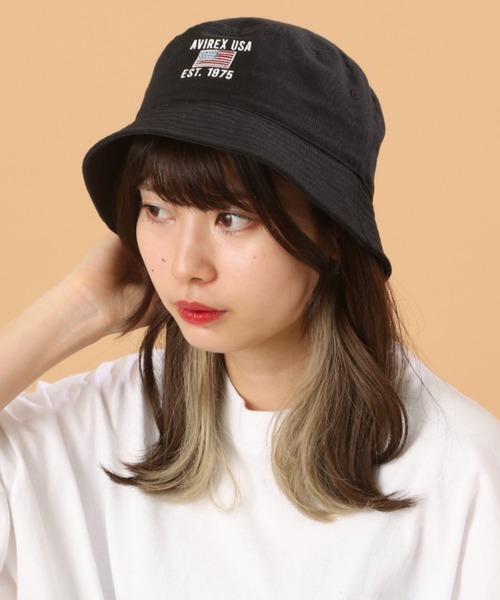 AVIREX（アヴィレックス）の「【WEB&DEPOT限定】バケット ハット / BUCKET HAT 'USA'（ハット・レディース・ブラック/インディゴブルー/オフホワイト/タン・FREE）」の2枚目の写真