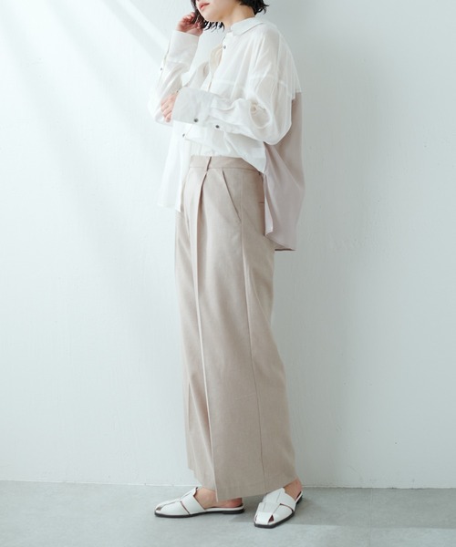 COLLAGE GALLARDAGALANTE(コラージュガリャルダガランテ)の「夏まで着れる/セットアップ対応/ウォッシャブルリネンワイドパンツ(その他パンツ・レディース・ベージュ/ネイビー/サックスブルー・0/1)」の8枚目の写真