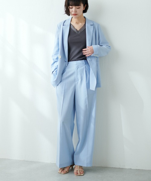 COLLAGE GALLARDAGALANTE(コラージュガリャルダガランテ)の「夏まで着れる/セットアップ対応/ウォッシャブルリネンワイドパンツ(その他パンツ・レディース・ベージュ/ネイビー/サックスブルー・0/1)」の22枚目の写真