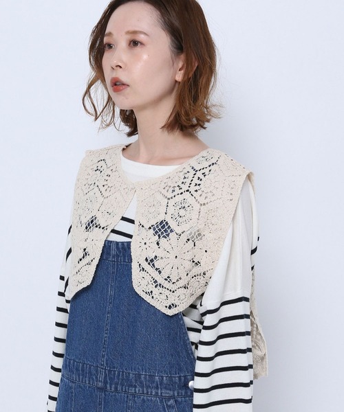 mysty woman(ミスティウーマン)の「2WAY刺繍襟ベスト 274588(ベスト・レディース・ブラック/アイボリー・FREE)」の7枚目の写真