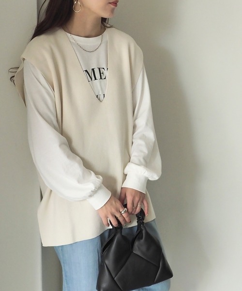 ベスト ジレ Vネックデザインニットベスト レディース