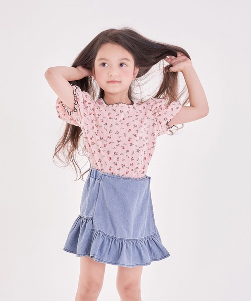 Rora(ローラ)の「ハンス 花柄 パフ袖 Tシャツ (2color)(Tシャツ/カットソー・キッズ・ピンク/イエロー・110cm/100cm/120cm/130cm/140cm/150cm)」の6枚目の写真