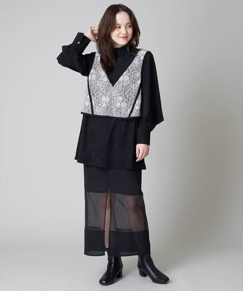 A de a.v.v（アードアー・ヴェ・ヴェ）の「レースベスト×プチハイネックスェードブラウス（Tシャツ/カットソー・レディース・ブラック/ピンク・SMALL/MEDIUM）」の21枚目の写真