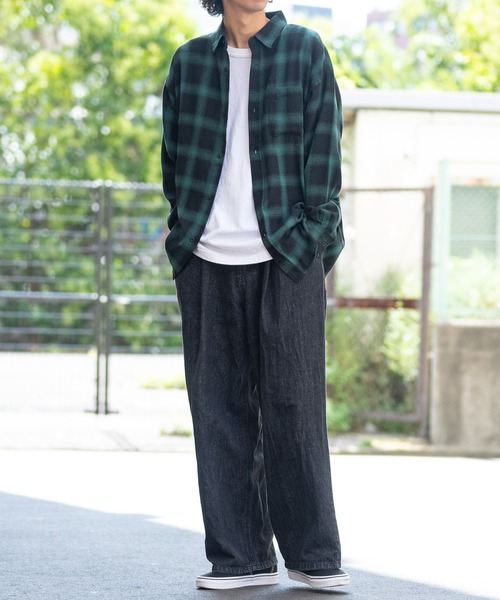 a】ソフトネル オンブレチェック オーバーサイズ シャツ 長袖（シャツ