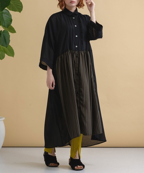 Paradise Picnic(パラダイスピクニック)の「helter.jp 前下オーバーシャツワンピース(シャツワンピース・レディース・ブラック/ブラウン・FREE)」の1枚目の写真