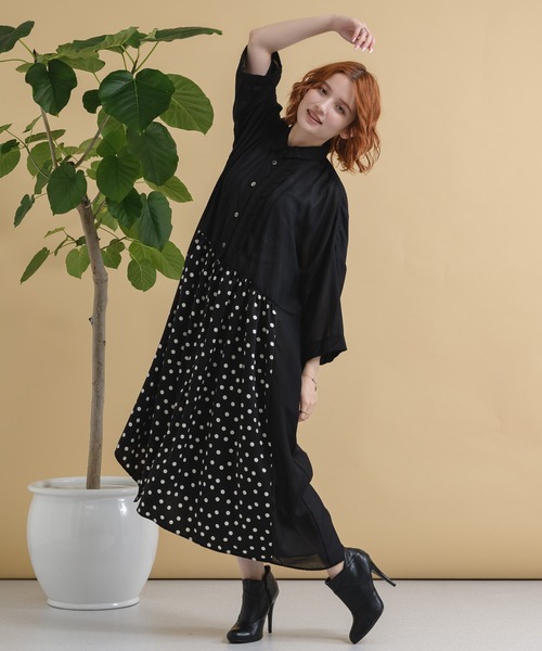 Paradise Picnic(パラダイスピクニック)の「helter.jp 前下オーバーシャツワンピース(シャツワンピース・レディース・ブラック/ブラウン・FREE)」の9枚目の写真