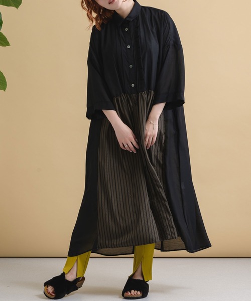 Paradise Picnic(パラダイスピクニック)の「helter.jp 前下オーバーシャツワンピース(シャツワンピース・レディース・ブラック/ブラウン・FREE)」の3枚目の写真
