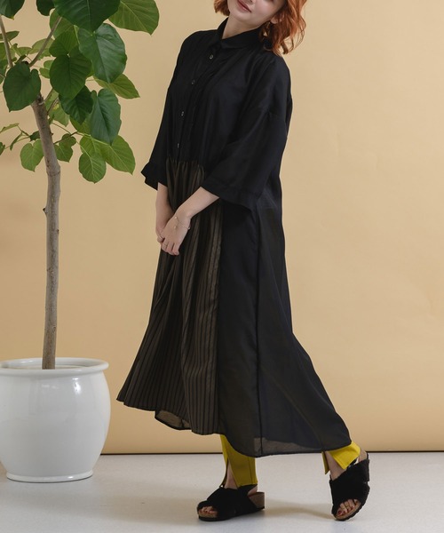 Paradise Picnic(パラダイスピクニック)の「helter.jp 前下オーバーシャツワンピース(シャツワンピース・レディース・ブラック/ブラウン・FREE)」の5枚目の写真