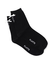 PINK-latte（ピンクラテ）の「◆ロゴ柄リボン15cmショートクルーソックス（ソックス/靴下・キッズ）」