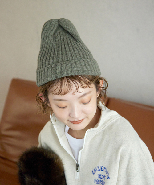 SLOBE IENA(スローブイエナ)の「SLOBE ニットキャップ(ニットキャップ/ビーニー・レディース・オレンジ/グレー/ブラック/カーキ・FREE)」の3枚目の写真