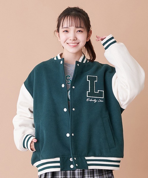 LOVETOXIC(ラブトキシック)の「裏キルトスタジャン(ブルゾン・キッズ・グリーン/ネイビー/ブラック・L/S/M)」の2枚目の写真