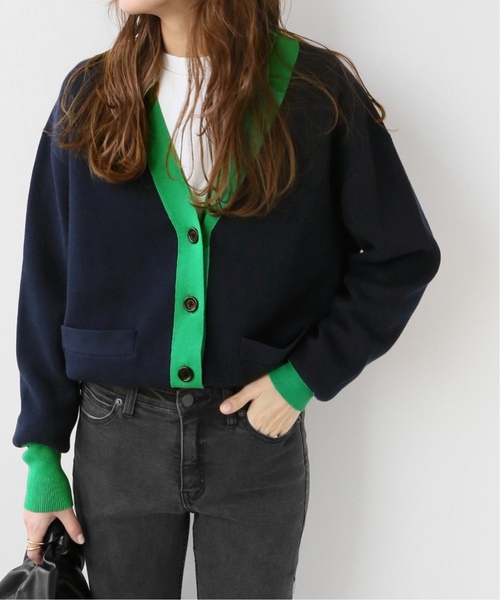 JOURNAL STANDARD relume（ジャーナルスタンダード　レリューム）の「《追加》ダブルニットコントラストカーディガン（カーディガン/ボレロ・レディース・ネイビー・FREE）」の6枚目の写真