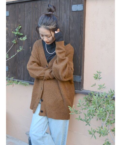 Ungrid(アングリッド)の「ミドル丈ニットカーデ(カーディガン/ボレロ・レディース・ヘザーグレー/アイボリー/ブラウン/ダークグリーン・FREE)」の9枚目の写真