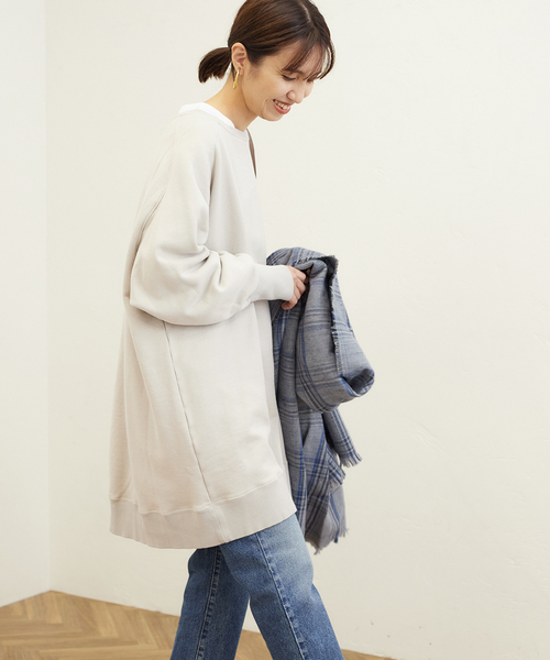 FRAMeWORK(フレームワーク)の「ヘビー裏毛チュニックワンピース(Tシャツ/カットソー・レディース・ライトグレー/ネイビー/モカ・FREE)」の9枚目の写真