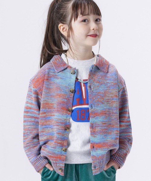 BIG FIELD（ビッグフィールド）の「【おうちで洗えるニット】エリ付きMIXニットカーディガン（kids/XS～LL）（カーディガン/ボレロ・キッズ・ライトブルー/グリーン・XS/S/M/L/LL）」の2枚目の写真