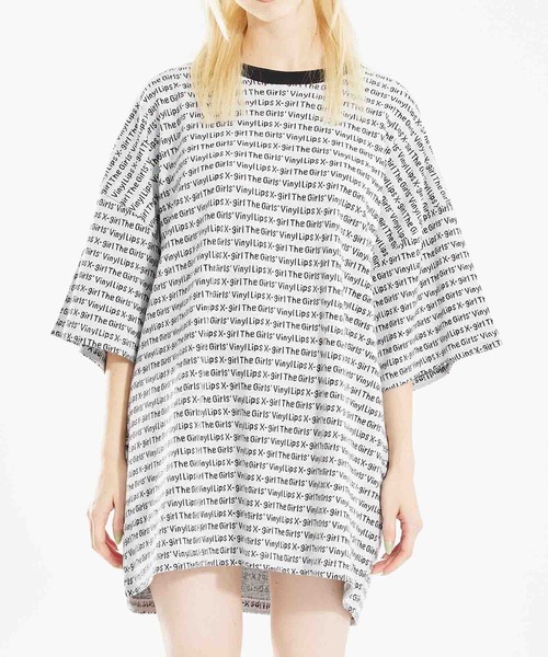 X-girl（エックスガール）の「JACQUARD S/S TOP（Tシャツ/カットソー・レディース・ブラック/ホワイト/イエロー・S/M）」の2枚目の写真