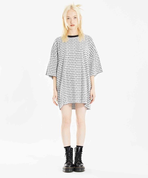 X-girl（エックスガール）の「JACQUARD S/S TOP（Tシャツ/カットソー・レディース・ブラック/ホワイト/イエロー・S/M）」の4枚目の写真