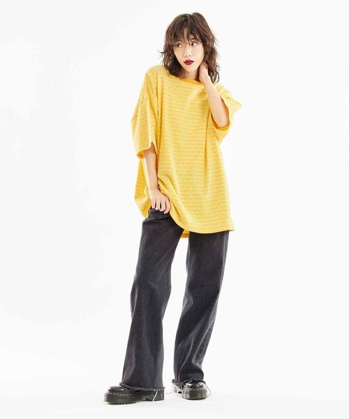 X-girl（エックスガール）の「JACQUARD S/S TOP（Tシャツ/カットソー・レディース・ブラック/ホワイト/イエロー・S/M）」の7枚目の写真