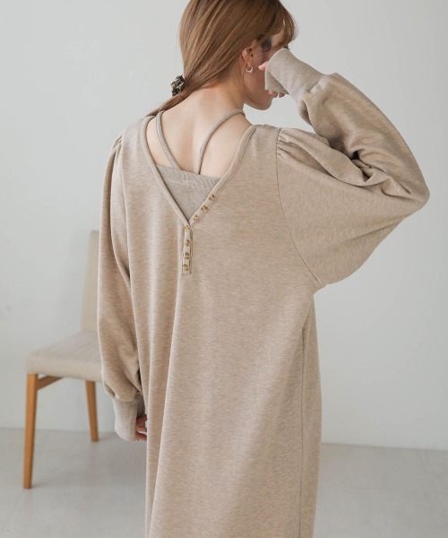 Bab（バブ）の「【低身長向けサイズあり】レイヤード風裏毛ワンピース（ワンピース・レディース・杢グレー/チャコールグレー/モカ・M/S）」の3枚目の写真