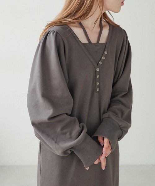 Bab（バブ）の「【低身長向けサイズあり】レイヤード風裏毛ワンピース（ワンピース・レディース・杢グレー/チャコールグレー/モカ・M/S）」の9枚目の写真