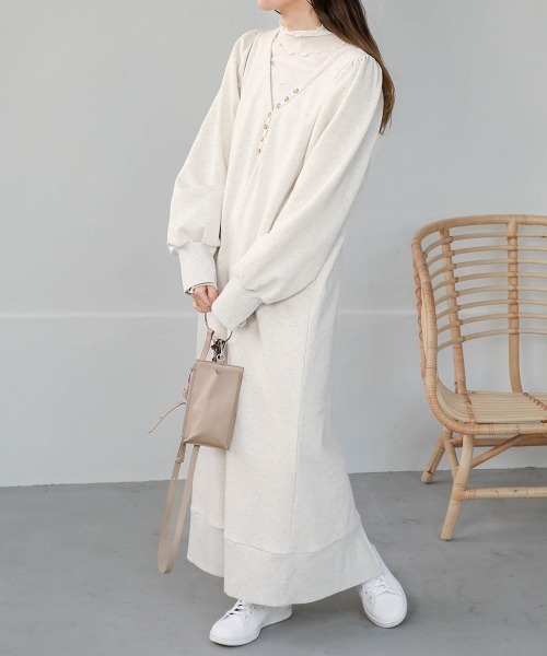 Bab（バブ）の「【低身長向けサイズあり】レイヤード風裏毛ワンピース（ワンピース・レディース・杢グレー/チャコールグレー/モカ・M/S）」の16枚目の写真