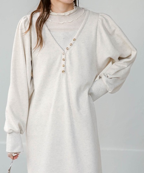 Bab（バブ）の「【低身長向けサイズあり】レイヤード風裏毛ワンピース（ワンピース・レディース・杢グレー/チャコールグレー/モカ・M/S）」の18枚目の写真