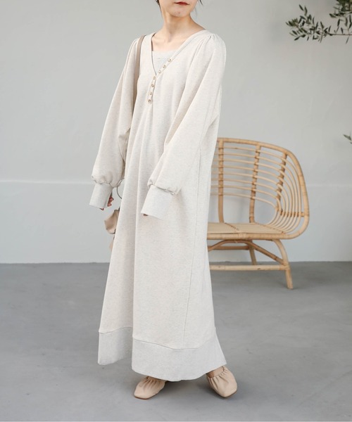 Bab（バブ）の「【低身長向けサイズあり】レイヤード風裏毛ワンピース（ワンピース・レディース・杢グレー/チャコールグレー/モカ・M/S）」の4枚目の写真