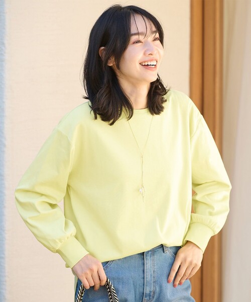 ANY(エニィ)の「【洗濯機可・UVケア】ビューティベーシックロングTシャツ(Tシャツ/カットソー・レディース・アイボリー系/ベージュ系/ライトイエロー系/グレー系・F)」の1枚目の写真