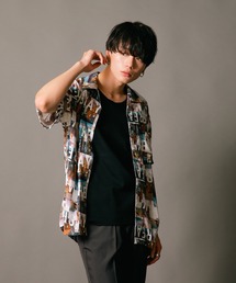 【UNIIT/ユニット】レーヨン100％  接触冷感　総柄シャツ 　アロハシャツ 　ストリート 　モード 　カジュアル  夏服 　オープンカラーシャツ 　開襟シャツ