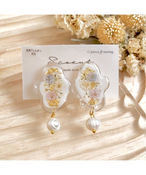 tone(トーン)の「【S.coeuf】【S.coeuf】金属アレルギー対応イヤリング お花のみずたまり×揺れる淡水パール(MA)(イヤリング・レディース・ピンク/パープル・FREE)」の1枚目の写真