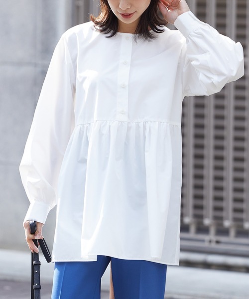 for/c（フォーシー）の「タックギャザーチュニック【サスティナブル】（シャツ/ブラウス・レディース・ネイビー/ホワイト・M/L）」の12枚目の写真