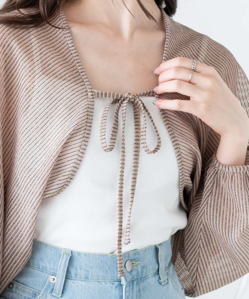 WEGO(ウィゴー)の「WEGO/シアーストライプボレロ(カーディガン/ボレロ・レディース・サックスブルー/ベージュ・FREE)」の8枚目の写真