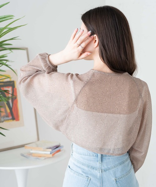 WEGO(ウィゴー)の「WEGO/シアーストライプボレロ(カーディガン/ボレロ・レディース・サックスブルー/ベージュ・FREE)」の14枚目の写真