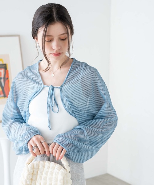WEGO(ウィゴー)の「WEGO/シアーストライプボレロ(カーディガン/ボレロ・レディース・サックスブルー/ベージュ・FREE)」の16枚目の写真