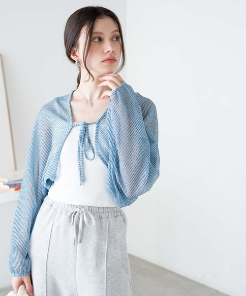 WEGO(ウィゴー)の「WEGO/シアーストライプボレロ(カーディガン/ボレロ・レディース・サックスブルー/ベージュ・FREE)」の17枚目の写真
