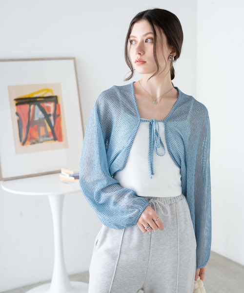 WEGO(ウィゴー)の「WEGO/シアーストライプボレロ(カーディガン/ボレロ・レディース・サックスブルー/ベージュ・FREE)」の18枚目の写真