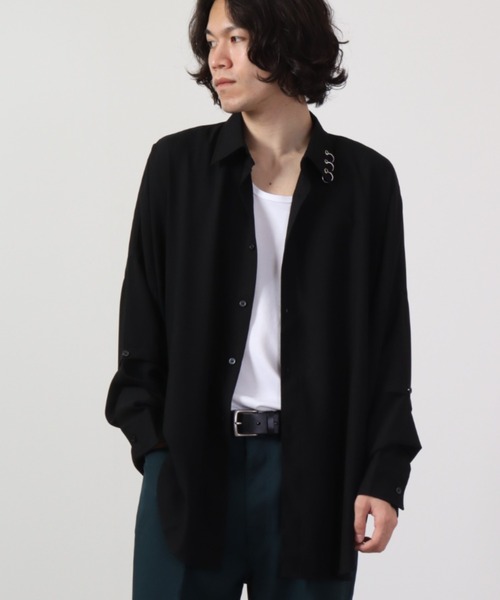 REGIEVO(レジエボ)の「Long sleeve shirt with 2WAY earrings / 2WAYピアス付き長袖シャツ(シャツ/ブラウス・メンズ・ブラック×ホワイト/ブラック/オフホワイト・L/M)」の10枚目の写真