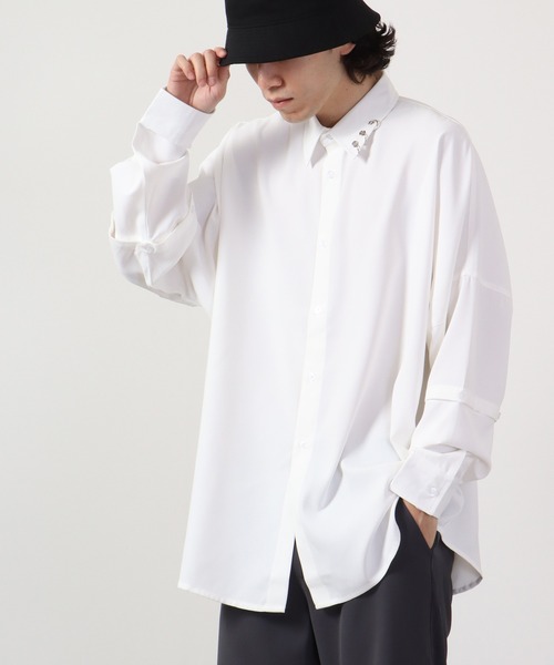 REGIEVO(レジエボ)の「Long sleeve shirt with 2WAY earrings / 2WAYピアス付き長袖シャツ(シャツ/ブラウス・メンズ・ブラック×ホワイト/ブラック/オフホワイト・L/M)」の5枚目の写真