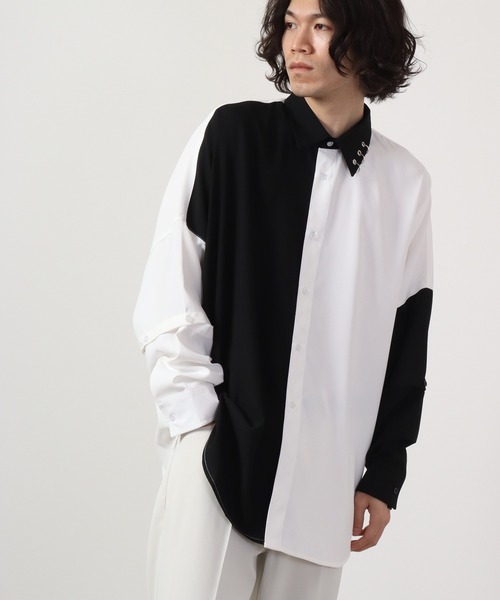 REGIEVO(レジエボ)の「Long sleeve shirt with 2WAY earrings / 2WAYピアス付き長袖シャツ(シャツ/ブラウス・メンズ・ブラック×ホワイト/ブラック/オフホワイト・L/M)」の22枚目の写真
