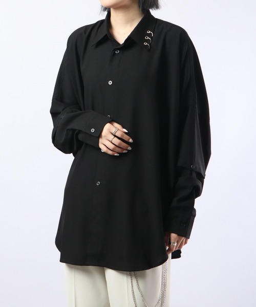 REGIEVO(レジエボ)の「Long sleeve shirt with 2WAY earrings / 2WAYピアス付き長袖シャツ(シャツ/ブラウス・メンズ・ブラック×ホワイト/ブラック/オフホワイト・L/M)」の16枚目の写真