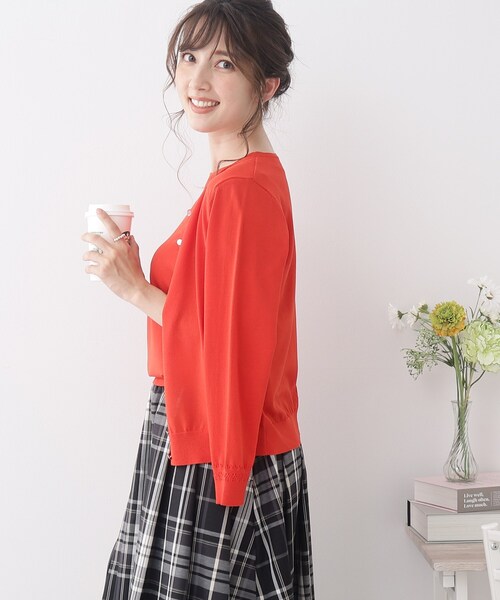 couture brooch（クチュールブローチ）の「◆【UVカット/接触冷感】ポイント透かし編みカーディガン（カーディガン/ボレロ・レディース・ブラック/サックスブルー/アイボリー/オレンジ・36/38/40/42）」の22枚目の写真